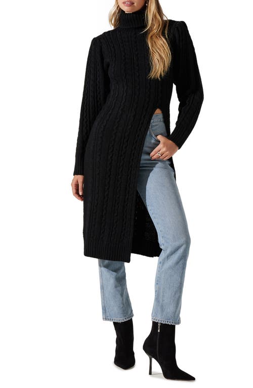 Astr The Label Longline Cable Stitch Turtleneck Sweater In Black