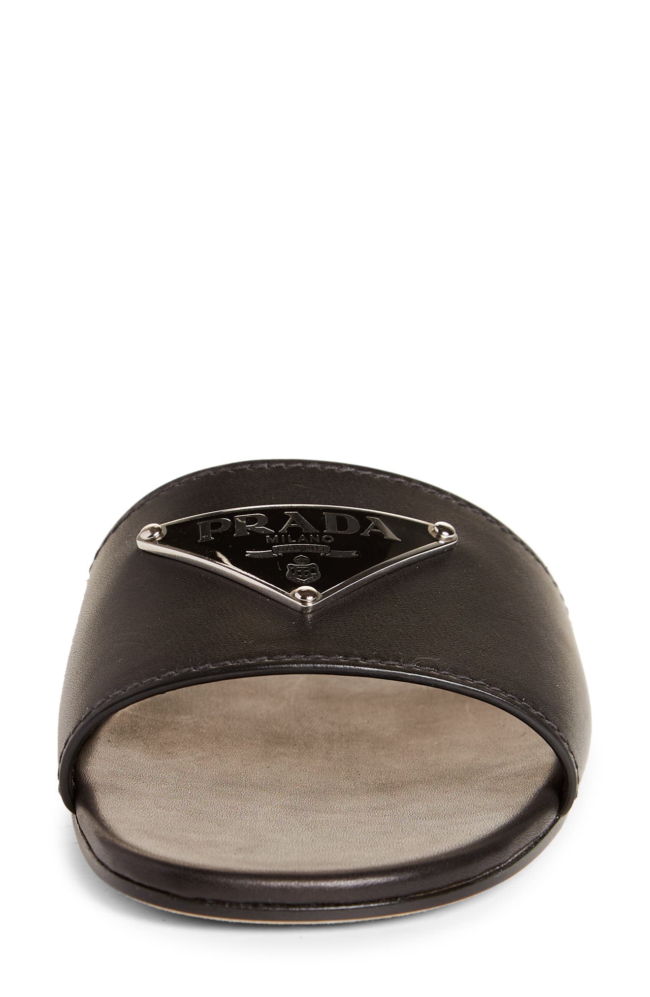 Prada Triangle Logo Slide Sandal, Alternate, color, 
