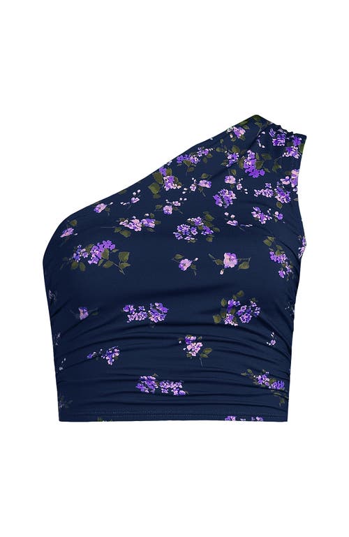 Lands' End Ruched One Shoulder Midkini Swimsuit Top In Navy Bouquet Cascade Floral