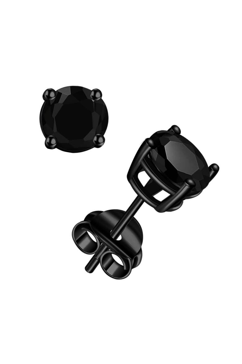 Sterling Silver Black Rhodium Plated Round Studs, Main, color, Black