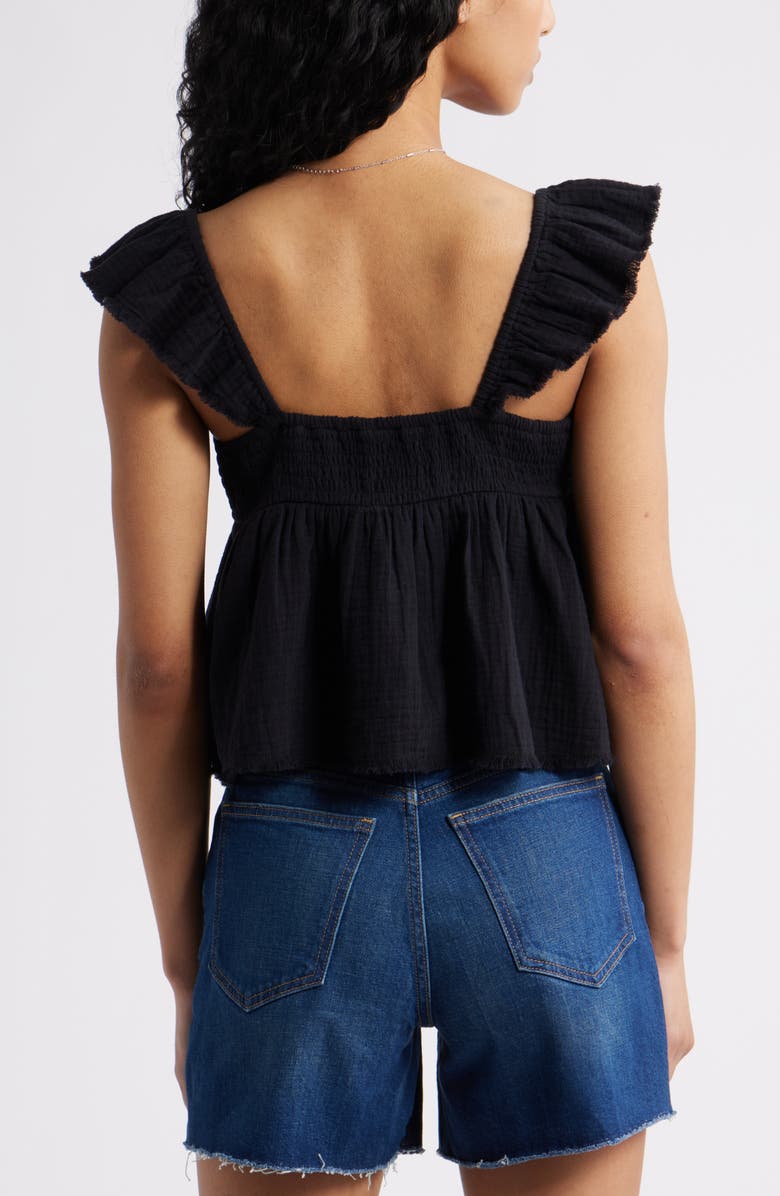 BP. Cotton Gauze Babydoll Top, Alternate, color, Black