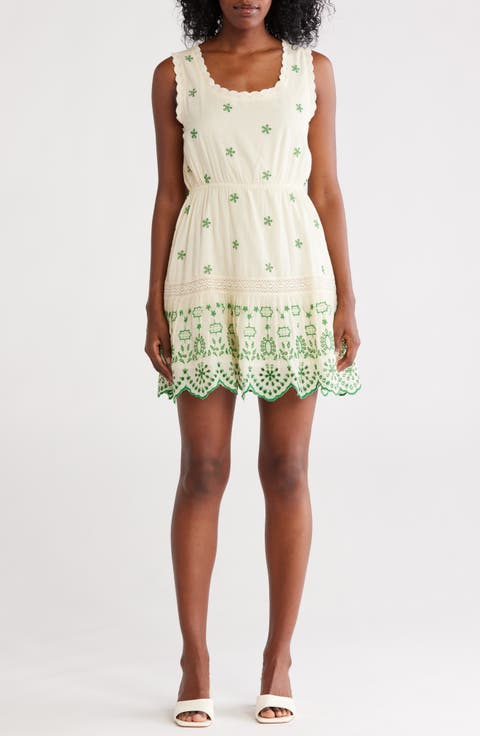 Embroidered Eyelet Sleeveless Cotton Minidress