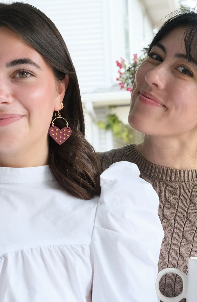 Nickel & Suede Studded Harlow Earrings, Alternate, color, Burgundy / Silver