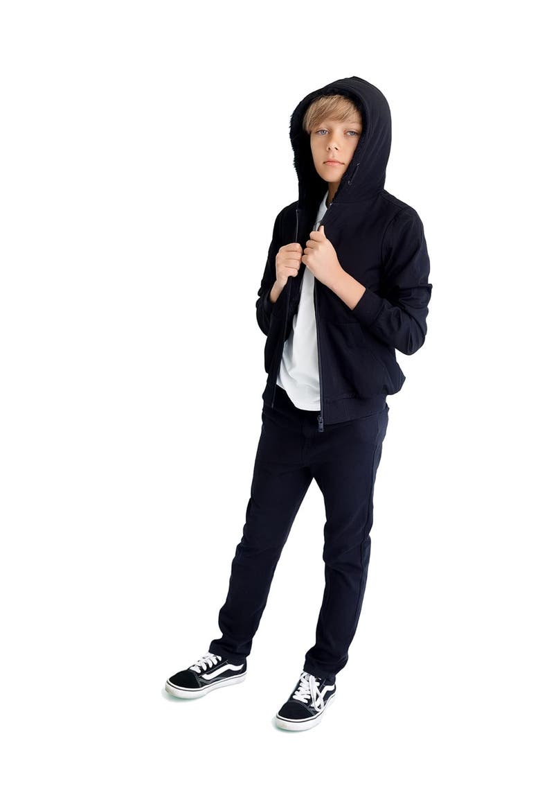 Zip-Up Hoodie with Faux Fur Lining, Alternate, color, Black