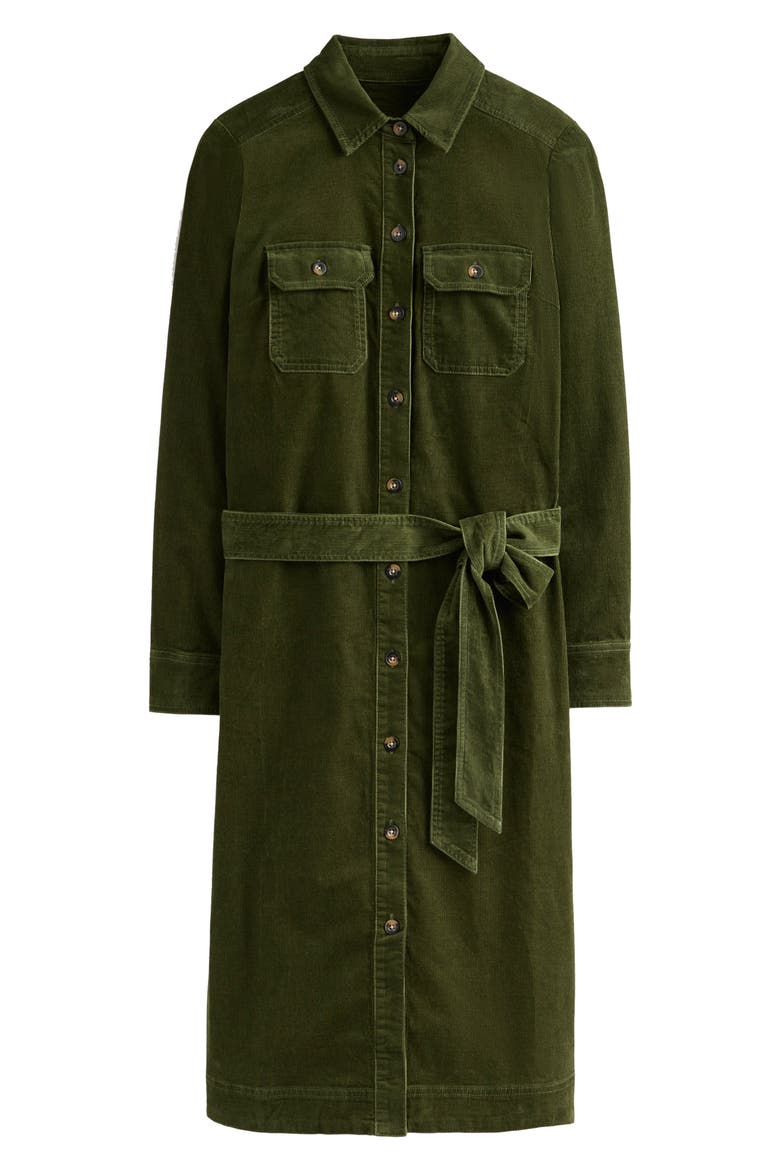 Eloise Long Sleeve Tie Waist Stretch Cotton Corduroy Shirtdress, Alternate, color, KALE