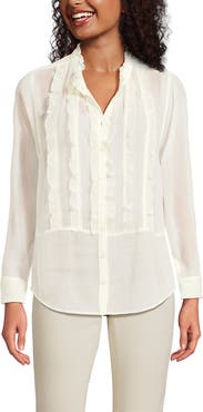 Lands' End Chiffon Ruffle Front Long Sleeve Top