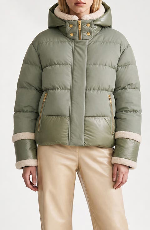 Karly Faux Shearling Trim Puffer Jacket