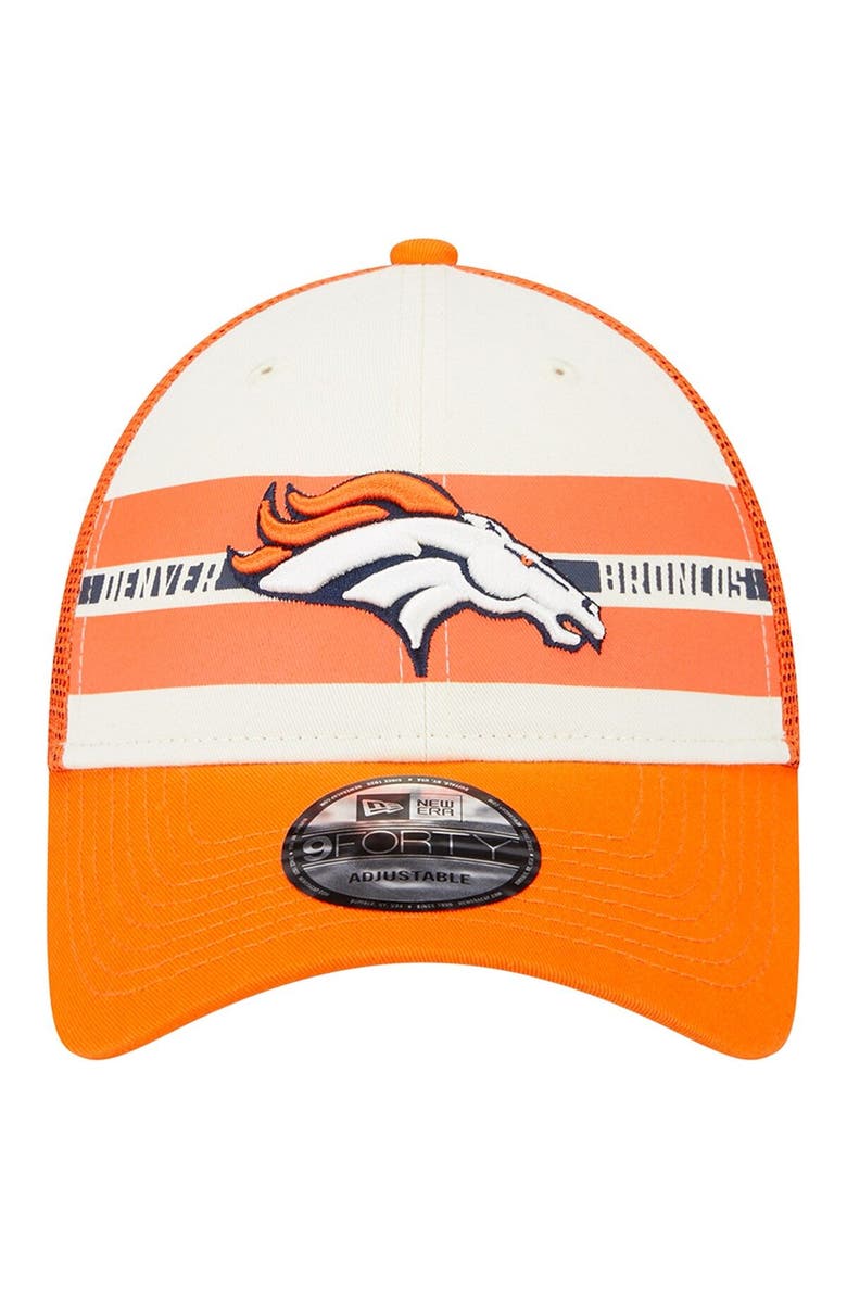 New Era Men's New Era Cream/Orange Denver Broncos Team Stripe Trucker 9FORTY Snapback Hat, Alternate, color, 
