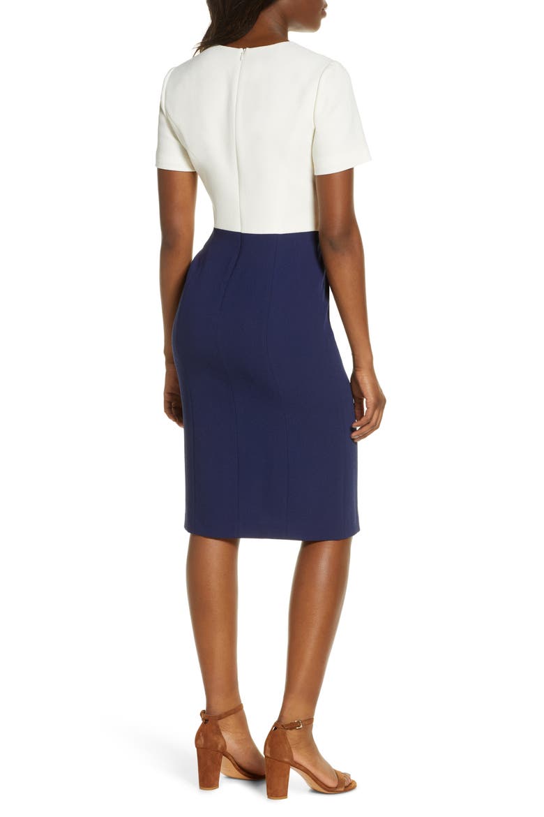 Ella Colorblock Crepe Sheath Dress, Alternate, color, IVORY/ NAVY