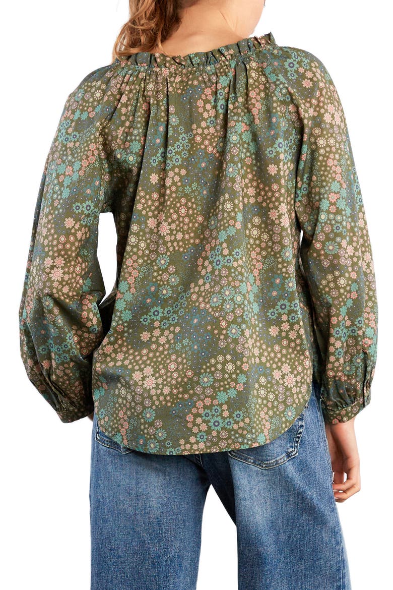 Split Neck Cotton Blend Peasant Top, Alternate, color, CAMO FLORAL