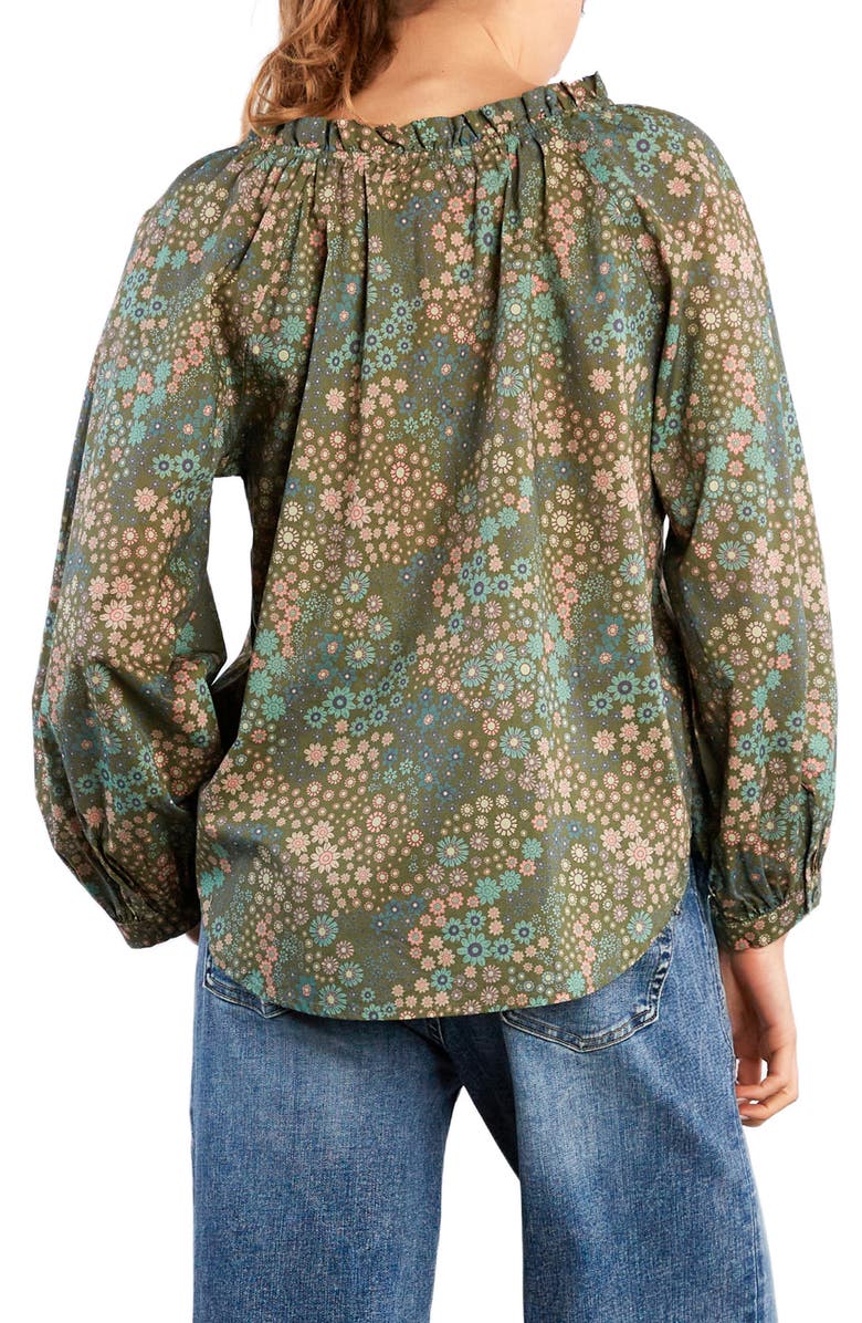 Billy T Split Neck Cotton Blend Peasant Top, Alternate, color, Camo Floral