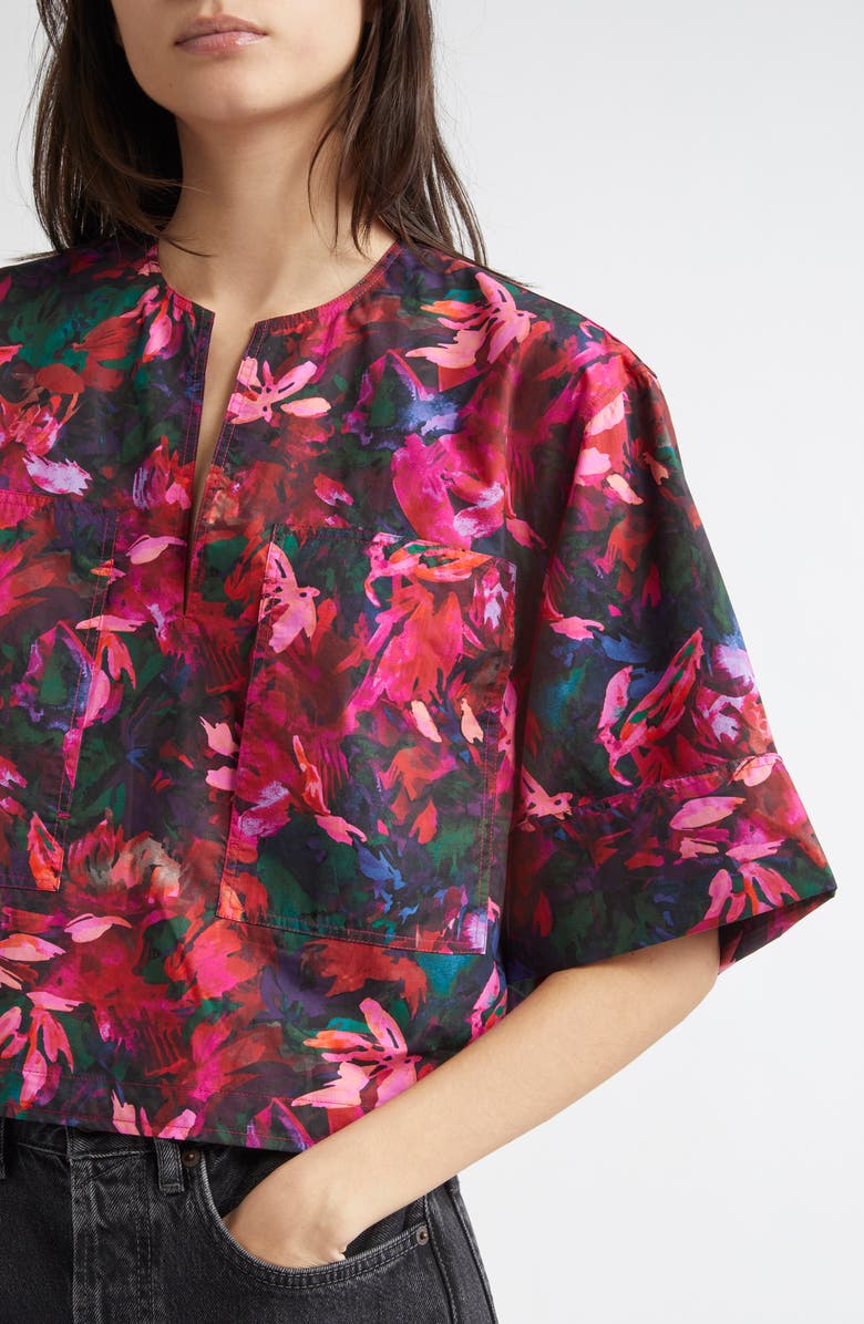 Ulla Johnson Suri Floral Cotton Top, Alternate, color, Hibiscus