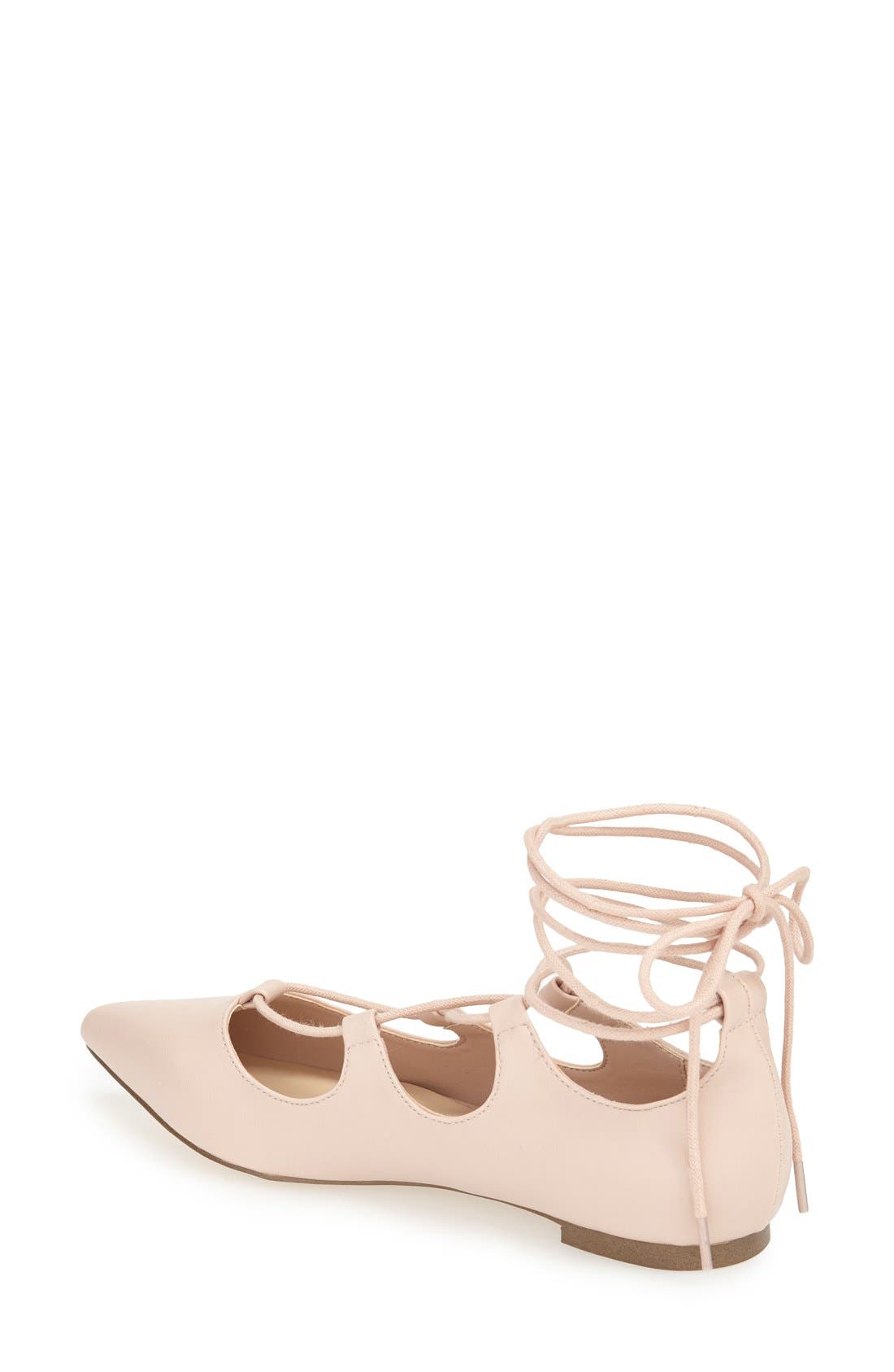'Rian' Ghillie Lace Pointy Toe Flat, Alternate, color, NUDE FAUX LEATHER