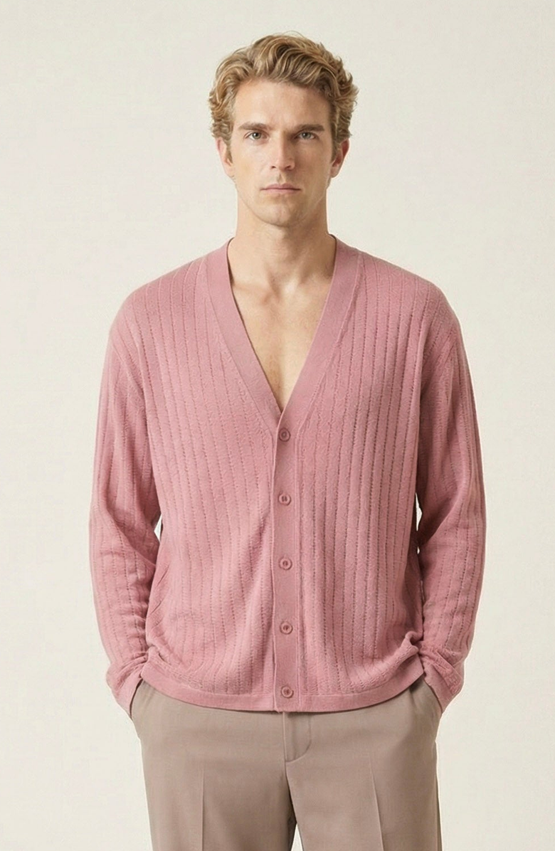Modenaire Ribbed Knit Cardigan, Main, color, Dusty Rose