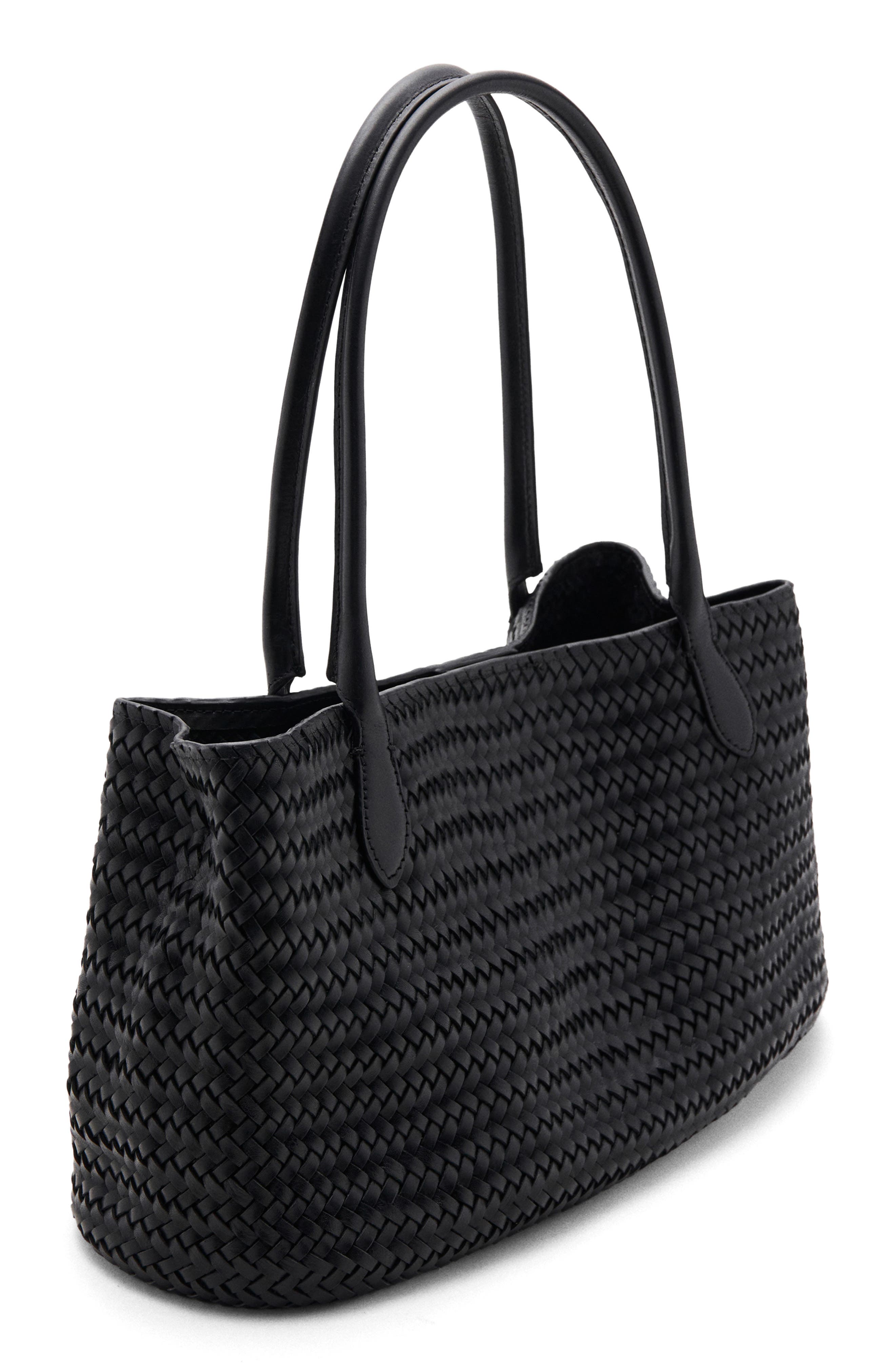 MANGO Braided Leather Shoulder Bag, Alternate, color, Black