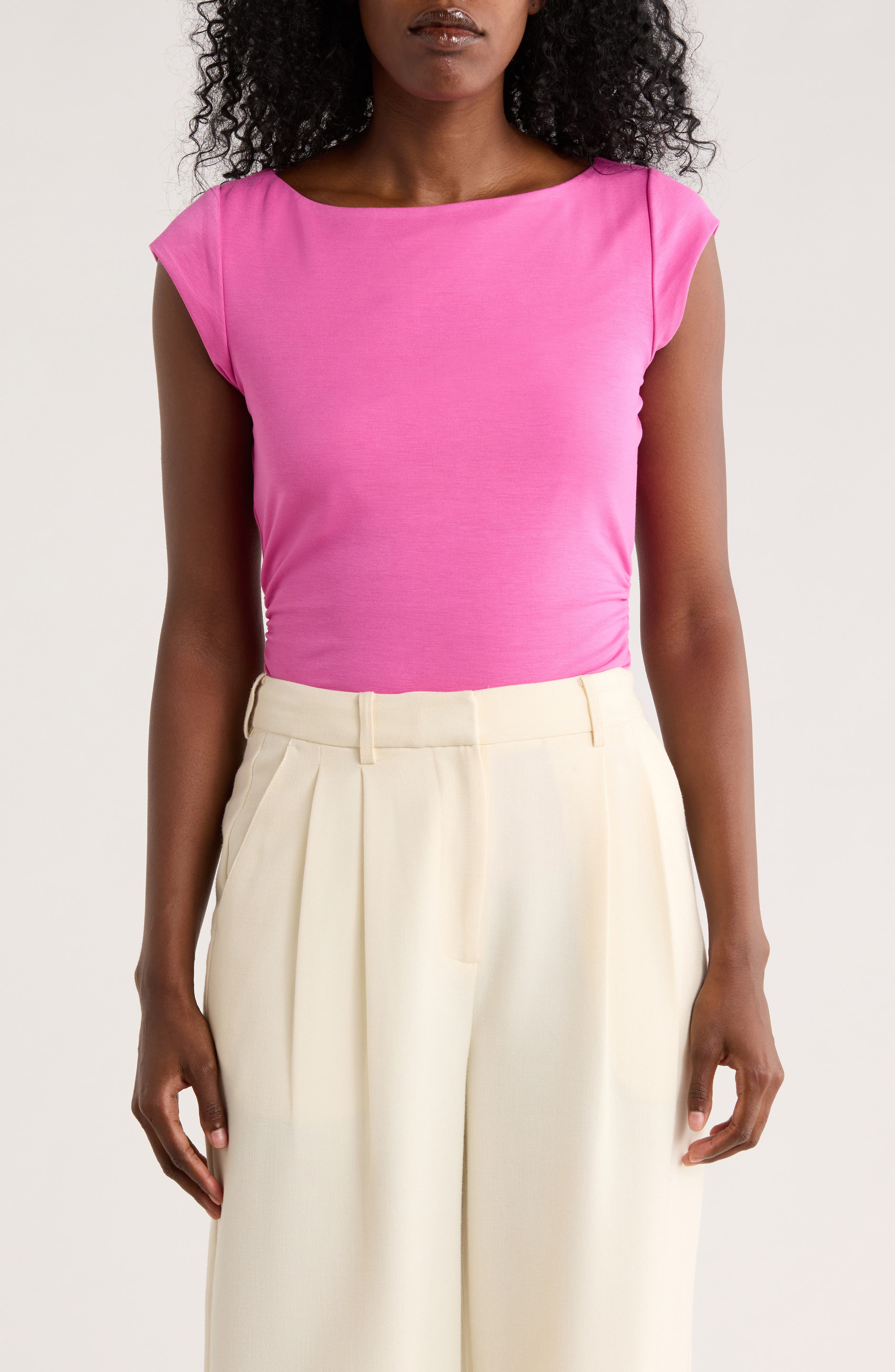 DR2 by Daniel Rainn Cap Sleeve Ruched Side T-Shirt