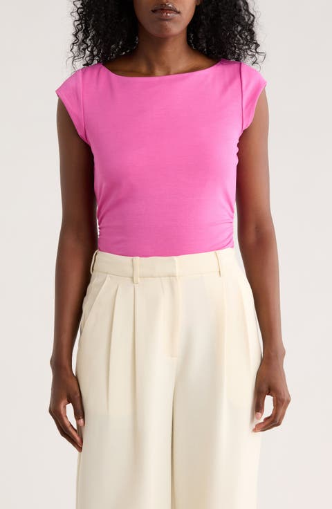 Cap Sleeve Ruched Side T-Shirt