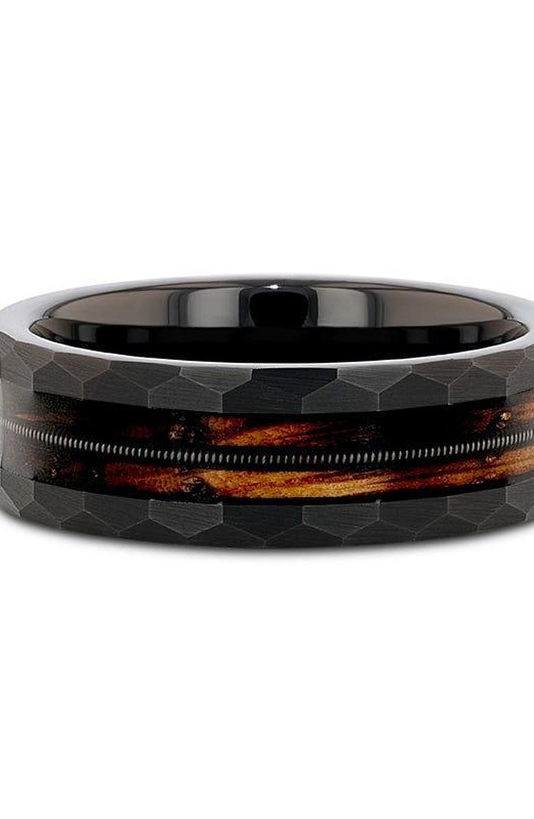 Larson Jewelers Riff Barrel Wood Tungsten Wedding Band, Alternate, color, Black / Brown