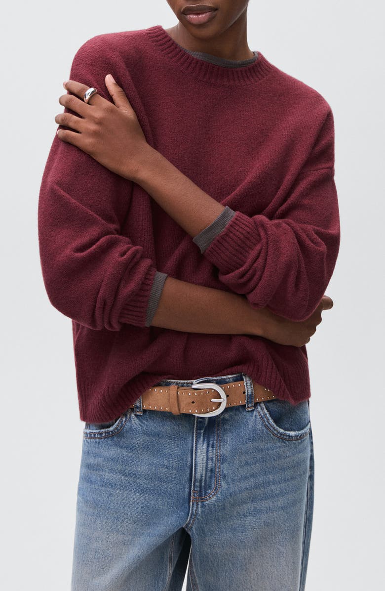 MANGO TEEN Crewneck Sweater, Main, color, Burgundy