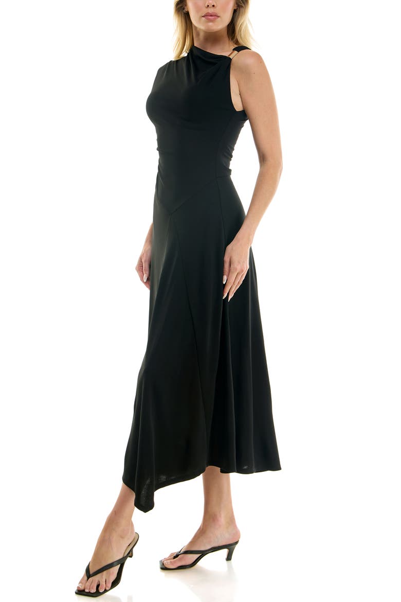 Asymmetric Side Ruched Midi Dress, Alternate, color, BLACK