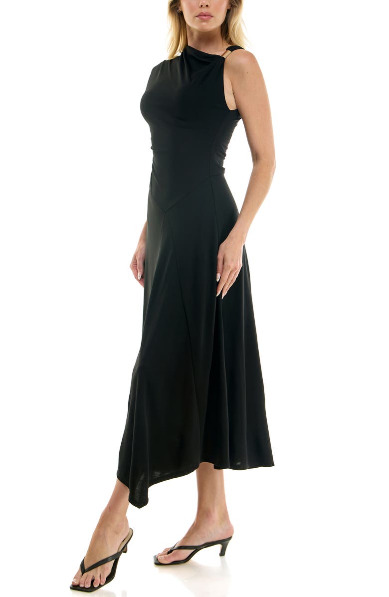 Socialite Asymmetric Side Ruched Midi Dress, Alternate, color, Black