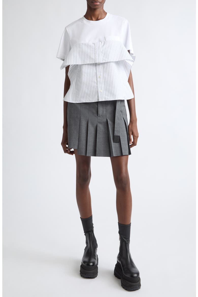 Mixed Media Poplin & Cotton Jersey T-Shirt, Alternate, color, WHITE/ OFF WHITE STRIPE