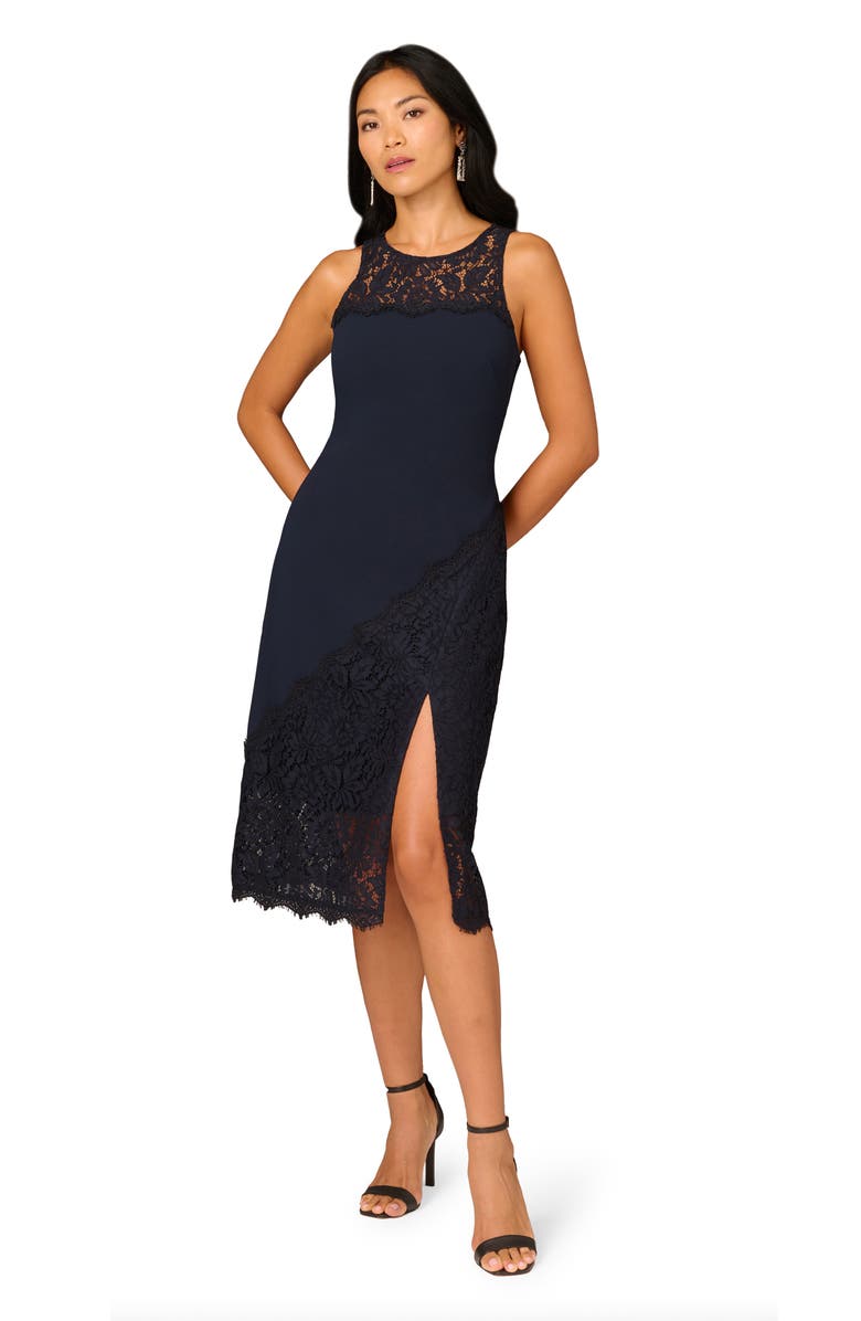 Aidan Mattox by Adrianna Papell Lace Crepe Midi Dress, Alternate, color, 