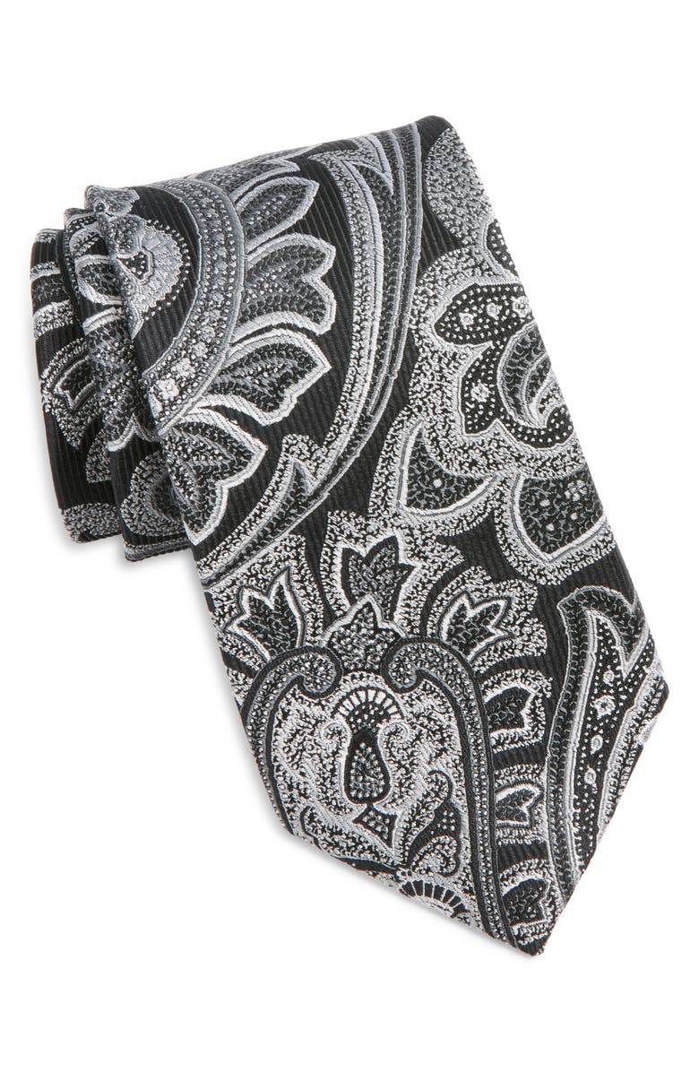 Nordstrom Paisley Silk Tie, Main, color, Black