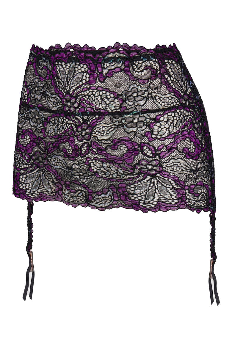Romantic Corded Lace Garter Belt, Alternate, color, BLACK CAVIAR/ PURPLE METALLIC