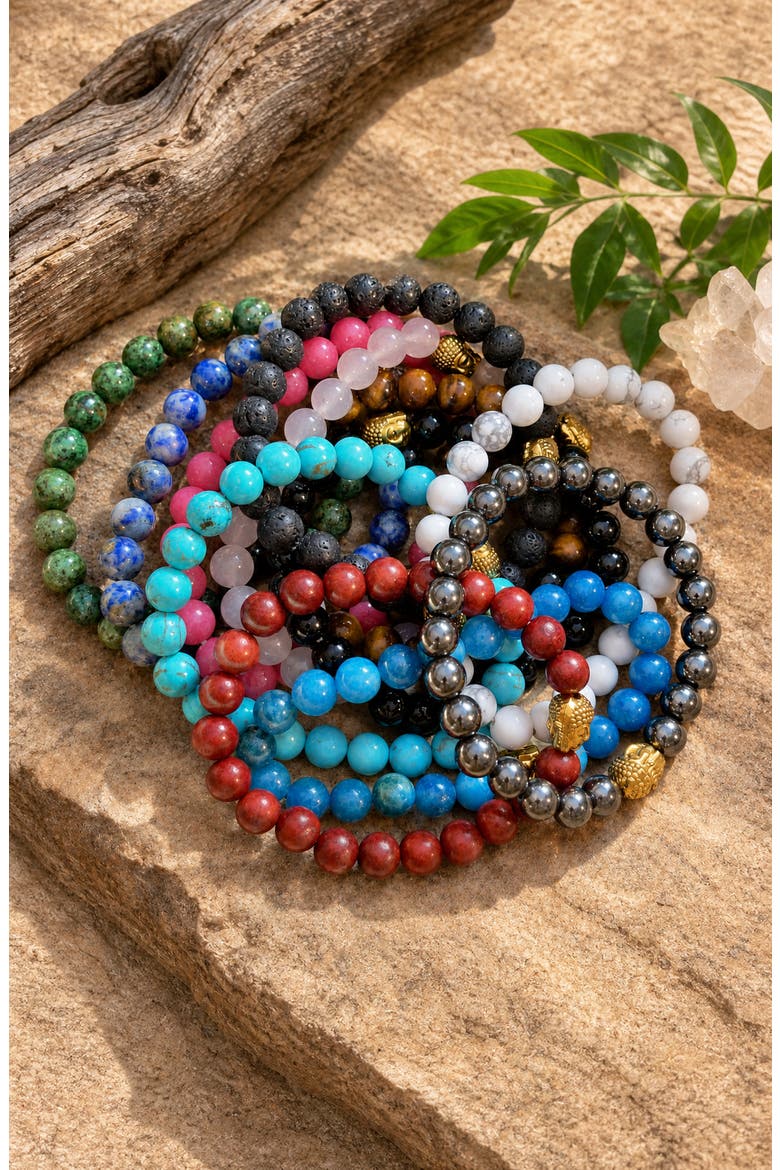 Buddha Crystal Beaded Bracelet, Alternate, color, White Howlite