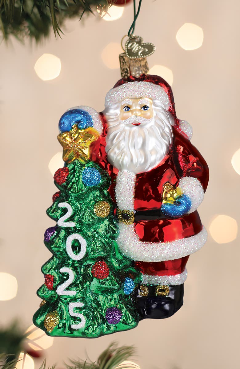 Old World Christmas 2025 Santa with Tree Glass Ornament, Alternate, color, White/Red/Green