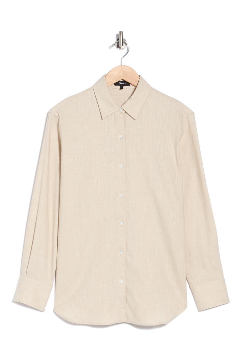 Linen Blend Boyfriend Shirt, Alternate, color, STONEWARE