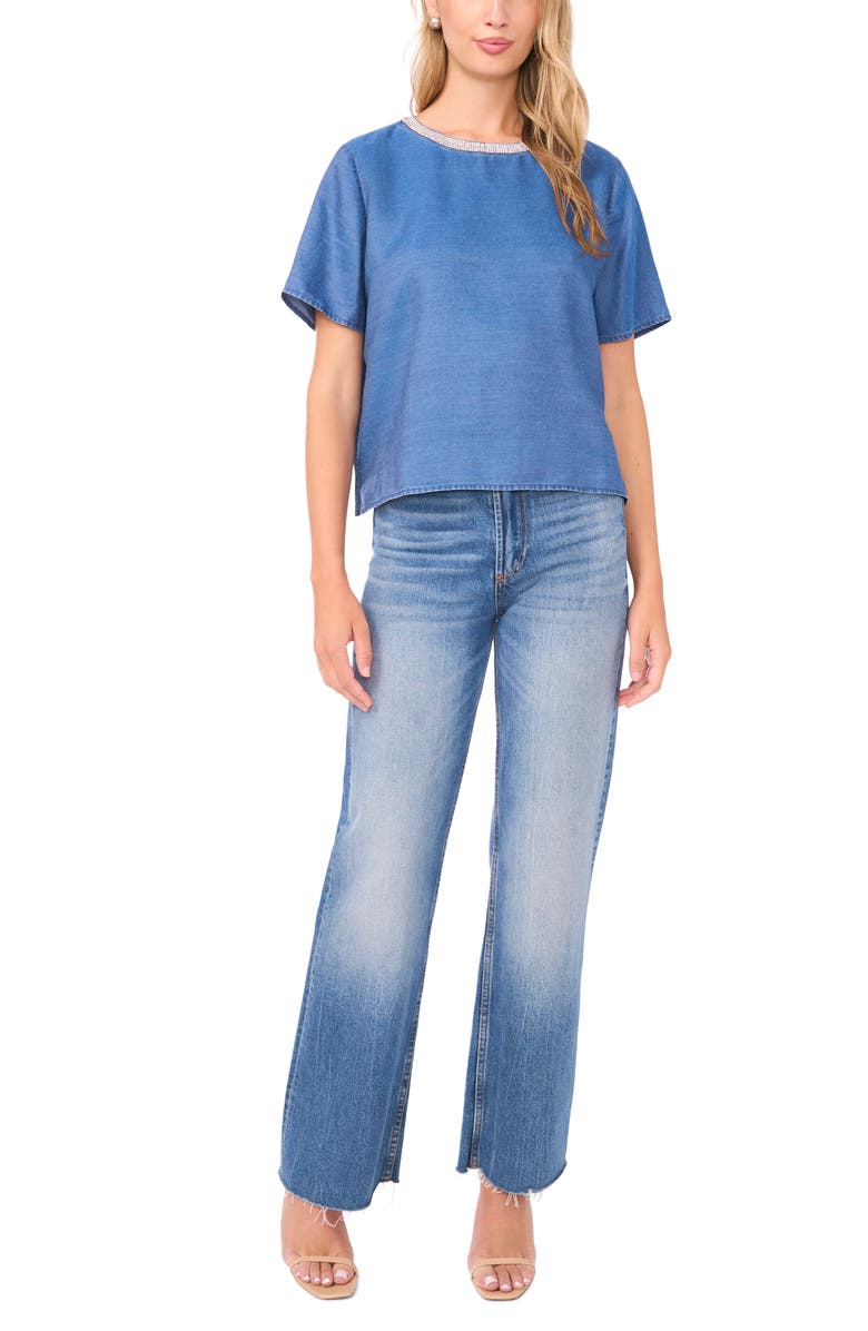 Vince Camuto Bead Detail Chambray Top, Alternate, color, Chambray Blue