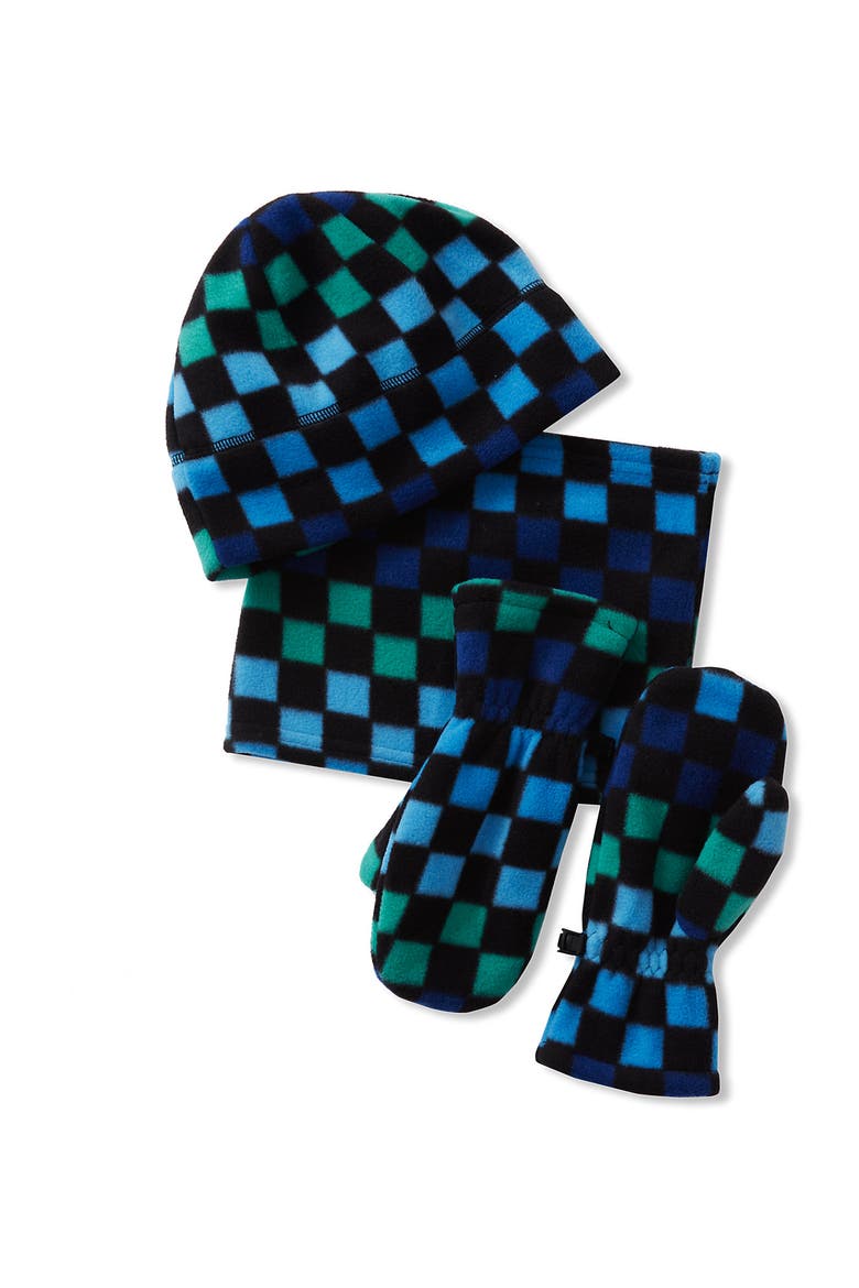 Kids Cozy Fleece Hat-Scarf-Gloves Set, Main, color, Gradient Check/Midnight Blue