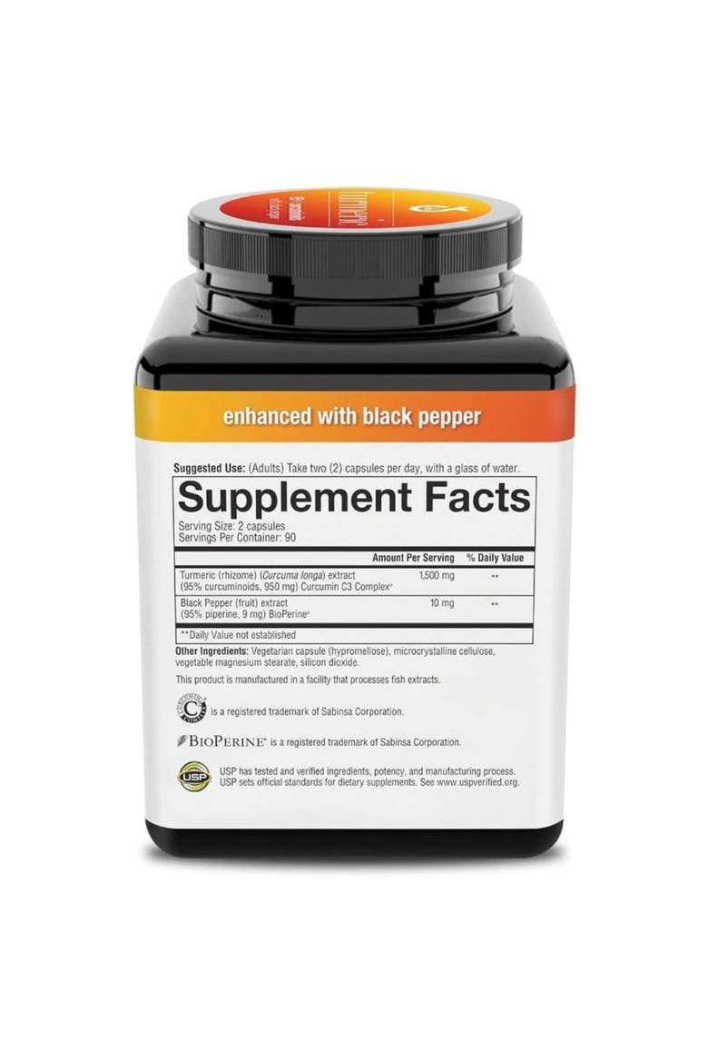 Extra Strength Turmeric Curcumin Supplement 1000 mg 180 Vegetarian Capsules, Alternate, color, None