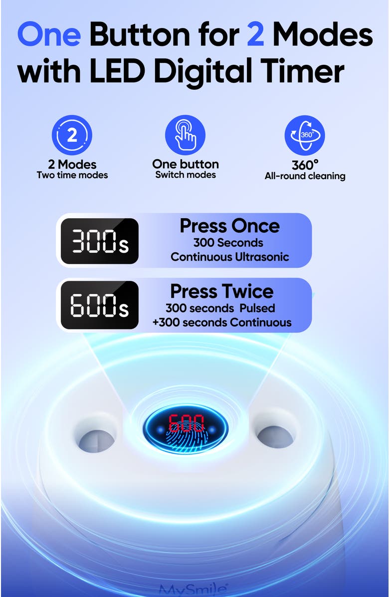 MySmile Ultrasonic Retainer Cleaner Machine, 200 mL, 45kHz with Digital Timer for Denture, Aligner, Braces, Mouth Guard, & Jewelry, Alternate, color, White