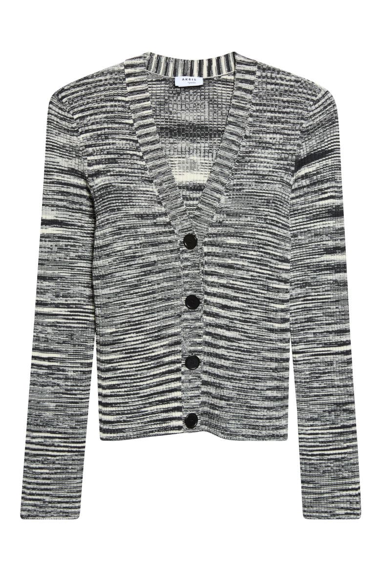 Space Dye Merino Wool Rib Cardigan, Main, color, BLACK-CREAM