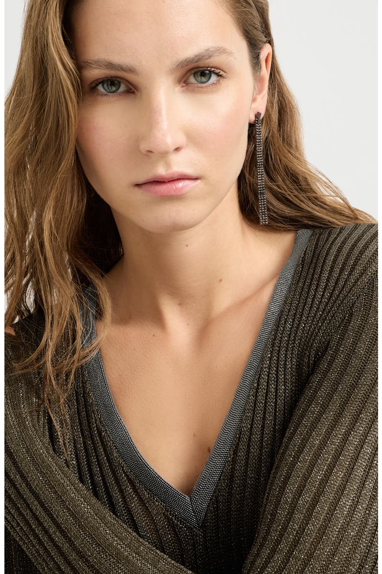 Sparkling rib knit dress with precious collar, Alternate, color, Coffee