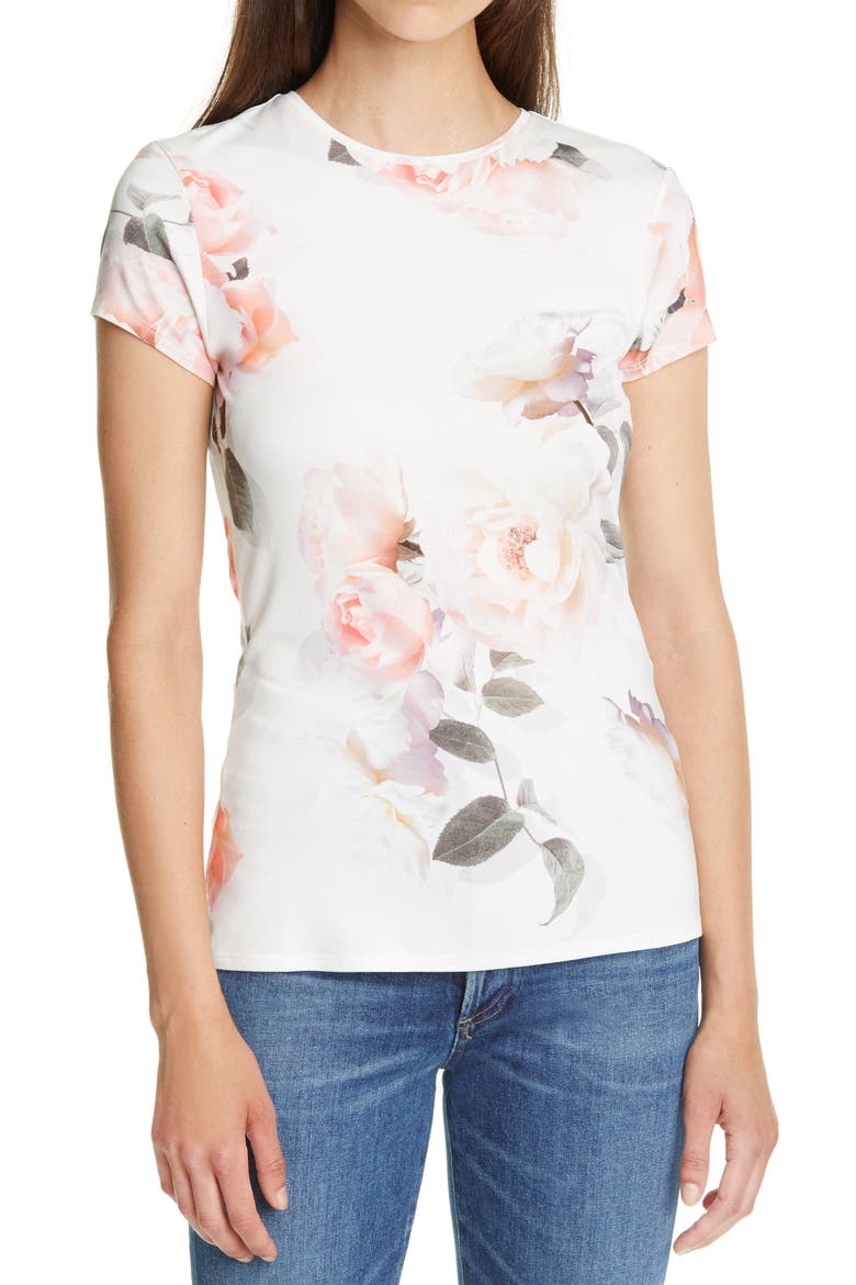 Chesnot Bouquet Print Fitted T-Shirt, Main, color, IVORY