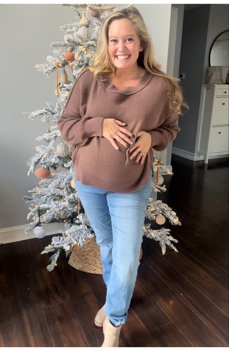 PinkBlush Exposed Seam Side Slit Sweater, Alternate, color, Brown