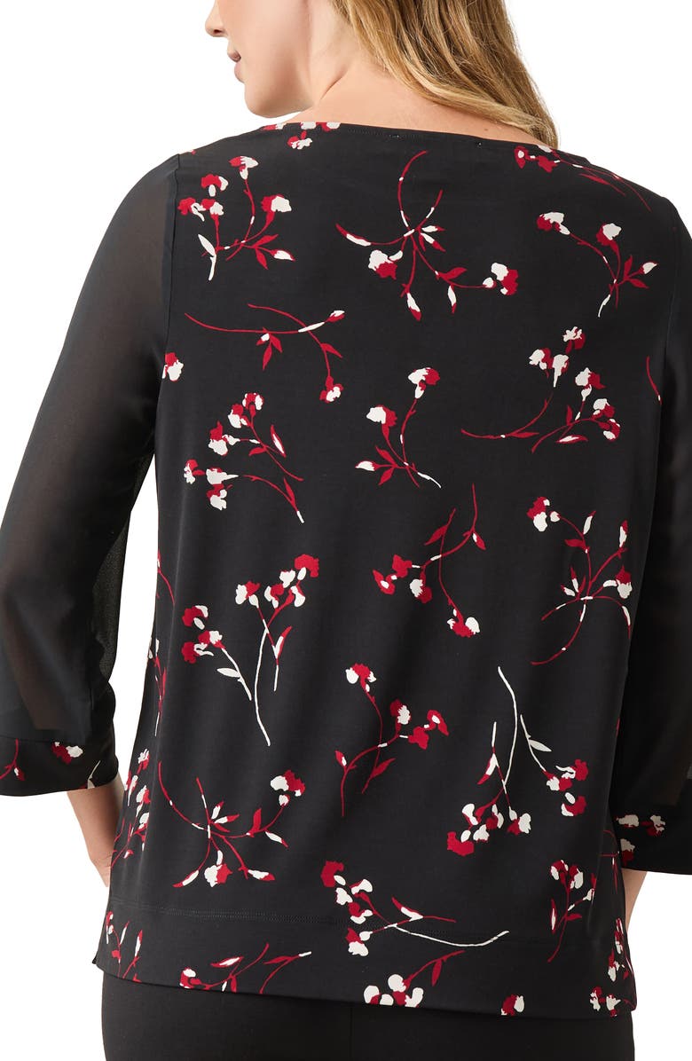 KASPER Print Sheer Sleeve Top, Alternate, color, 