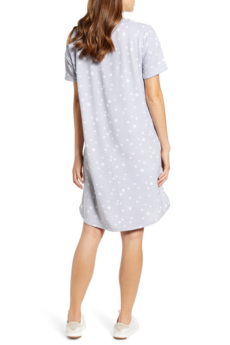 Short Sleeve Sweatshirt Dress, Alternate, color, GREY STARS PRINT