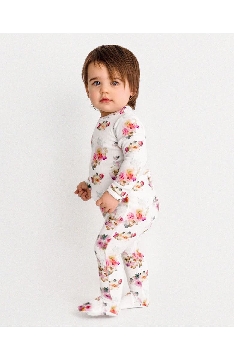 MiniMoi Floral-Print Pointelle Footie, Alternate, color, Winter White