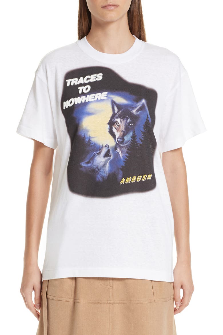 Wolf Print Tee, Main, color, WHITE