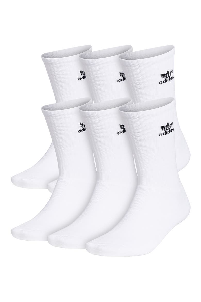 6-Pack Trefoil Performance Crew Socks, Main, color, WHITE