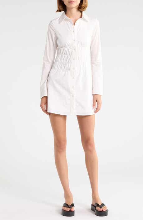 Stellaria Long Sleeve Cinched Waist Mini Shirtdress