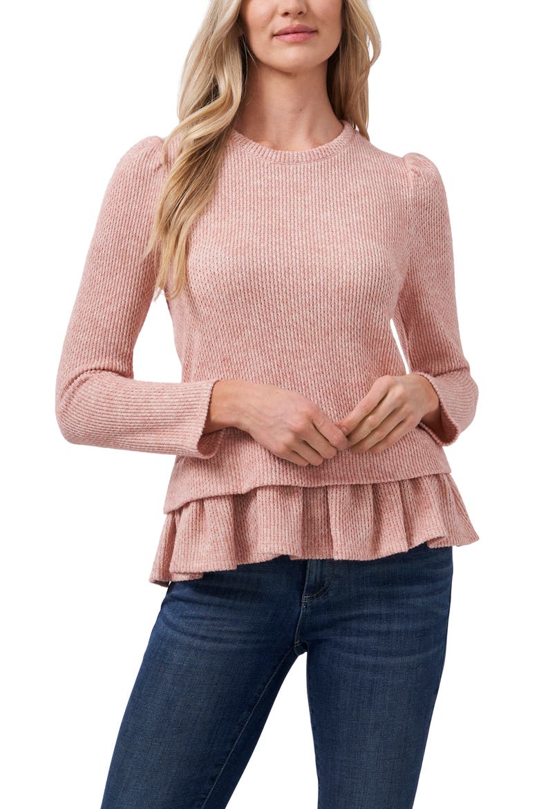 Puff Sleeve Peplum Sweater, Main, color, MISTY PINK
