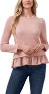 CeCe Puff Sleeve Peplum Sweater