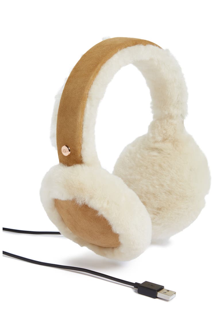 Genuine Shearling Bluetooth Earmuffs, Main, color, CHESTNUT