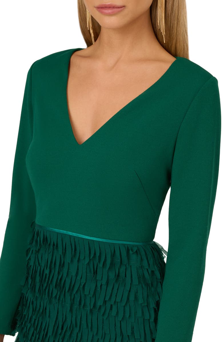 Adrianna Papell Long Sleeve Crepe & Chiffon Fringed Minidress, Alternate, color, 